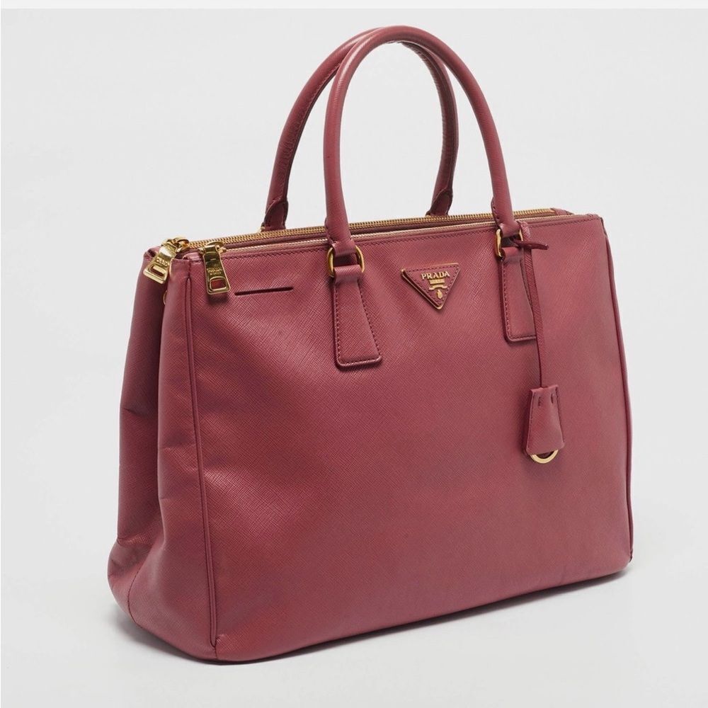 Prada Dark Pink Saffiano Leather Large Double Zip Tote